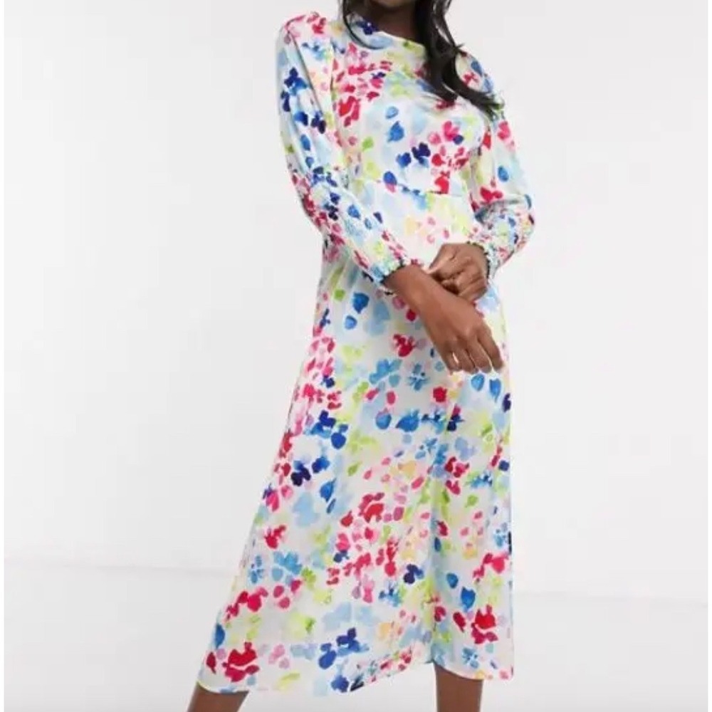 Never Fully Dressed Puff Sleeve Abstract Print Maxi Dress Size 16 White
